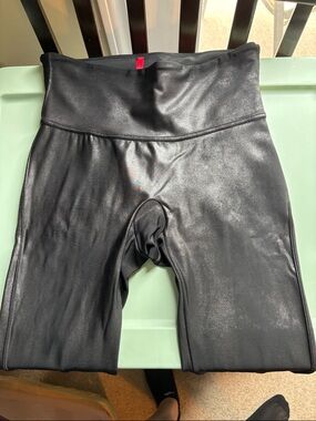 SPANX Black High-Waist Faux-Leather Bike Shorts
